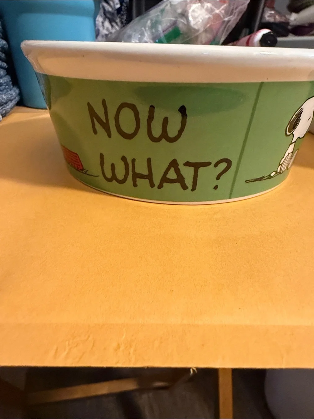 Gibson White Ceramic Peanuts 'MORE PLEASE!' Dog Bowl with Red Bowl Graphic